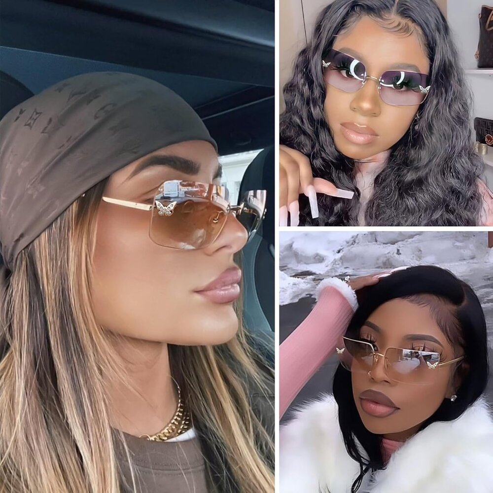 Rectangular Y2k Sunglasses Frameless Uv400 Tinted… - image 4